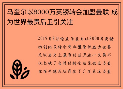 马奎尔以8000万英镑转会加盟曼联 成为世界最贵后卫引关注